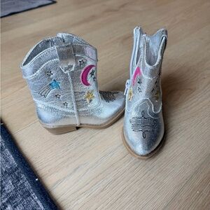 Tucker + Tate Silver Kids' Western Boots with Pink & Blue Accents
